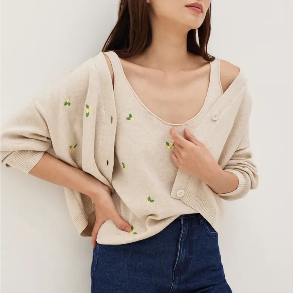 Love Bonito Naila Embroidered Knit Cardigan Matching Set